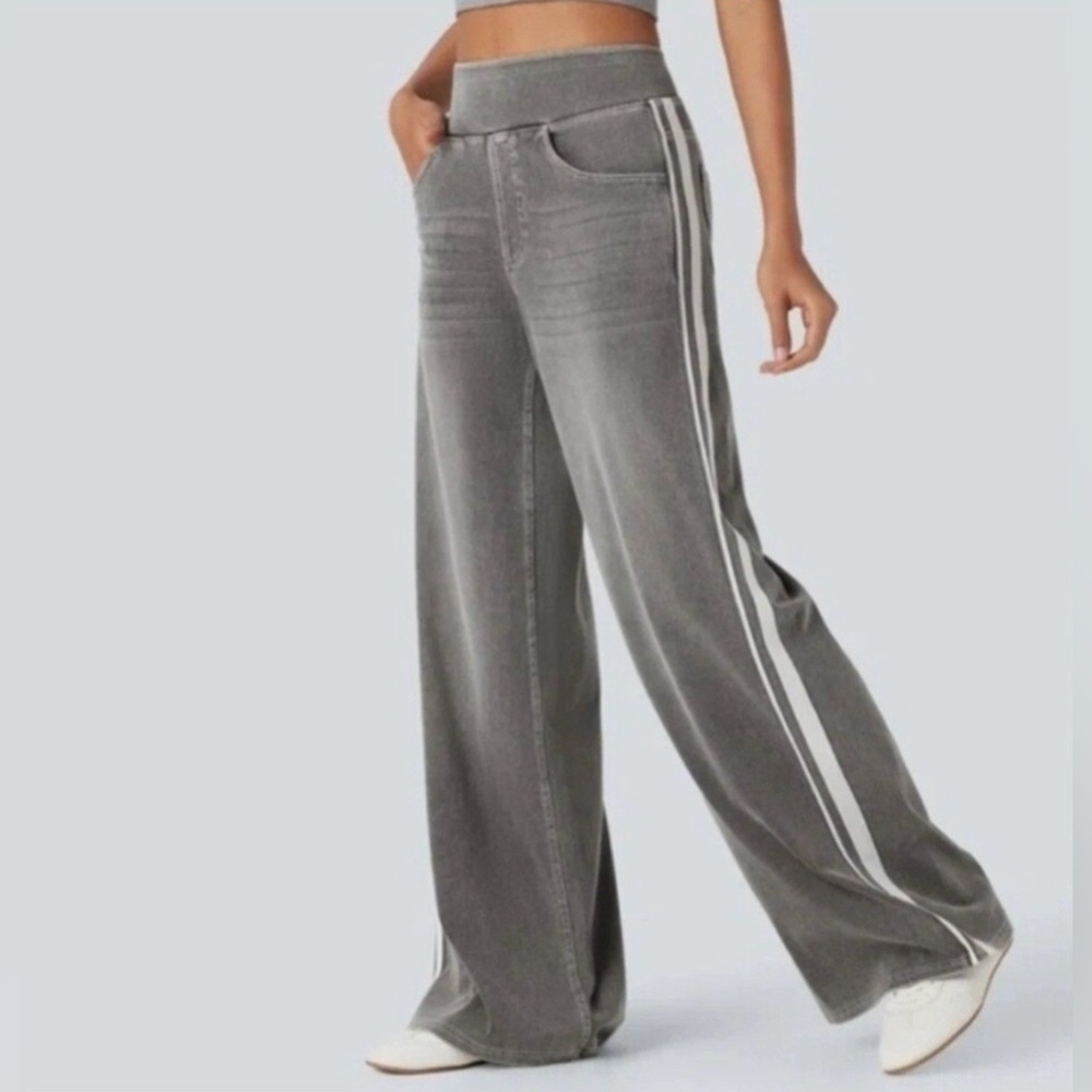 HALARA Flex High Waist Wide Leg Gray Denim Side Stripe Jeans Women’s SP M XL